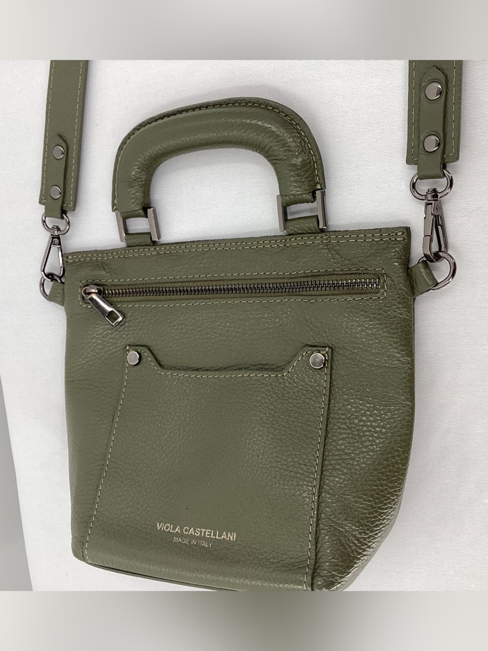 Viola Castellani Olive Green Pebbled Leather Crossbody